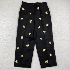 Talbots Pants Womens 10 Black Irish Linen Embroidered Lemons Career Vintage Work